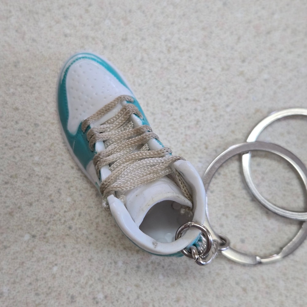 Shoe Keychain Nike Air Jordan Hand Painted Teal White Sneaker Mini Collectible - Picture 3 of 6